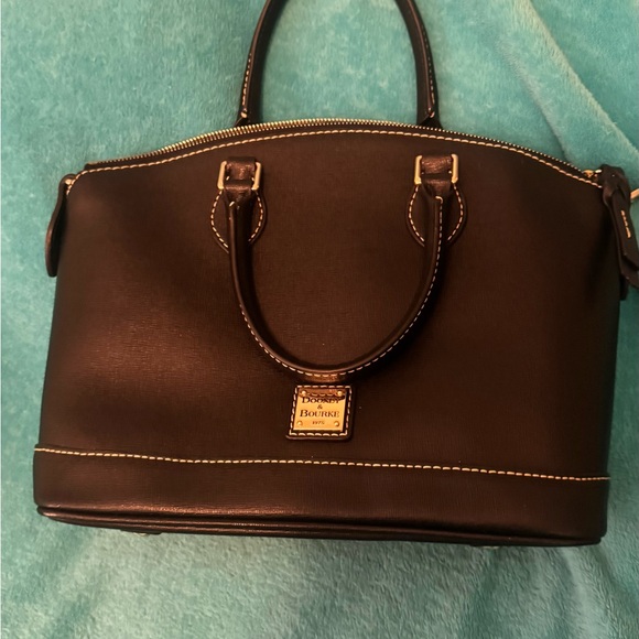 Dooney & Bourke Handbags - Dooney & Bourke Black Leather Dome Satchel with Contrast Stitching